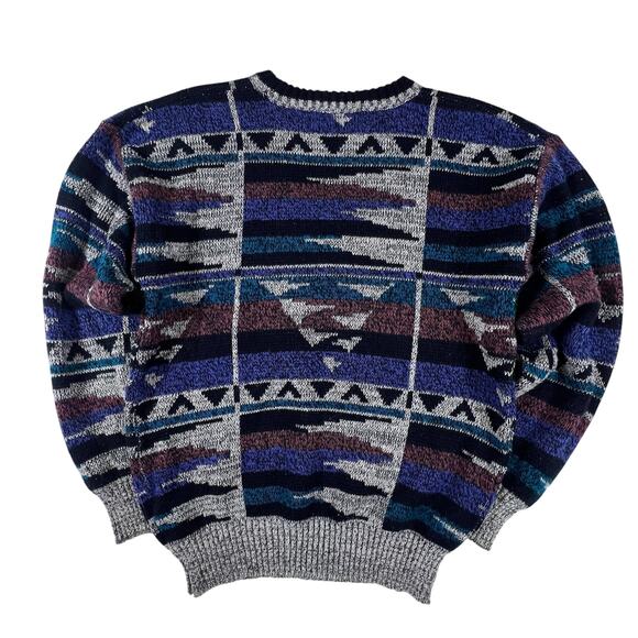 Vintage 90s Abstract Geometric Sweater M Seinfeld Style Coogi Era Statement Knit - Picture 4 of 8